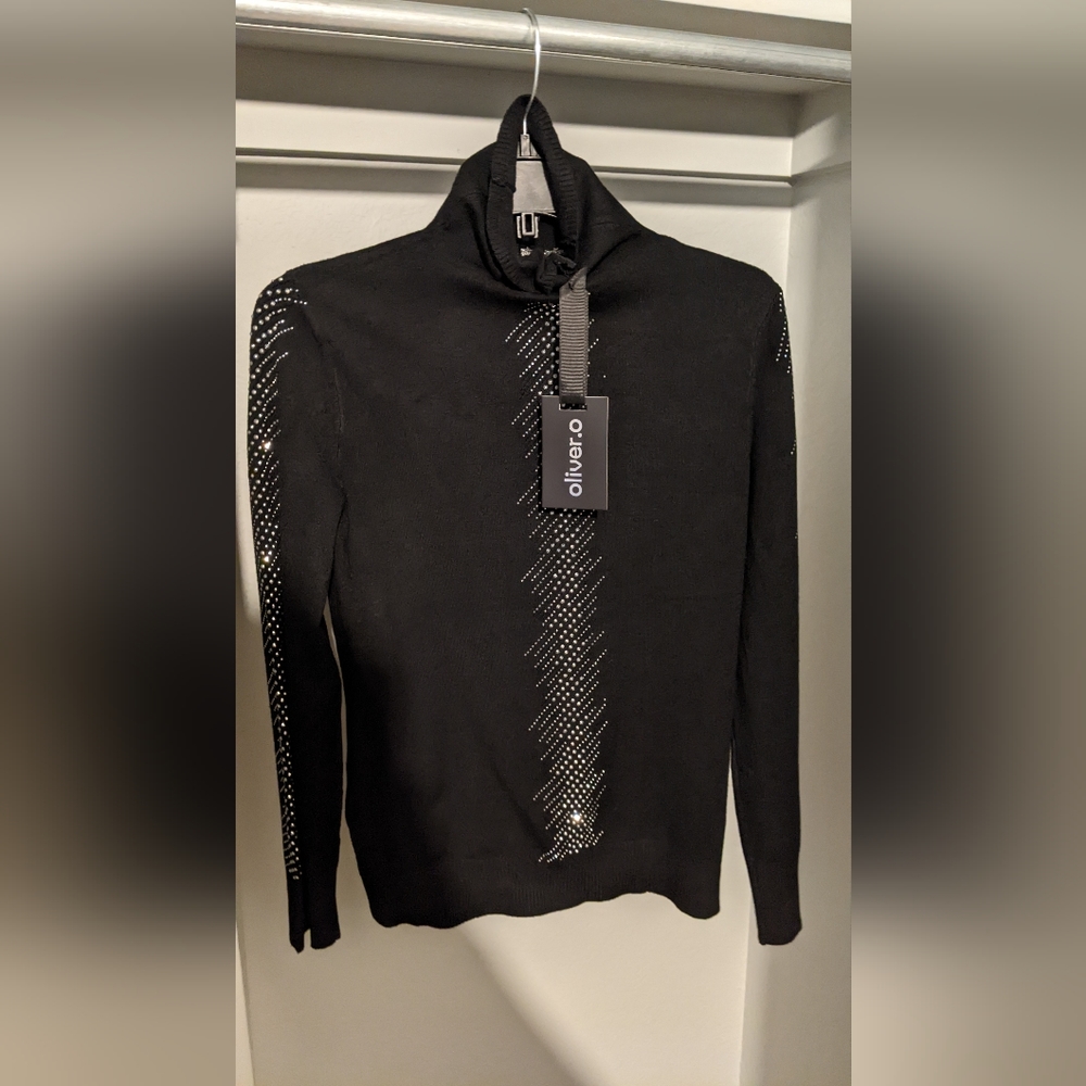 NWT Oliver.O black turtleneck sweater with jewels
